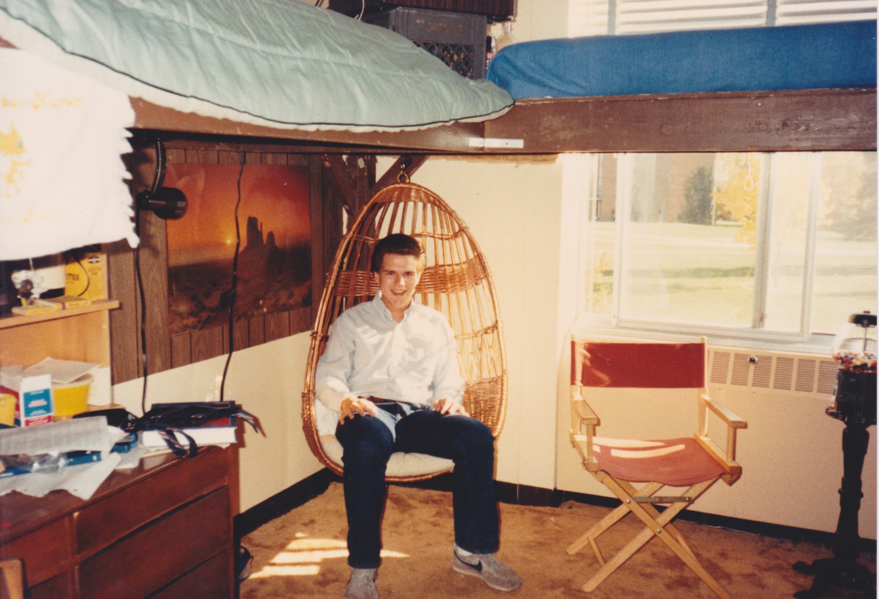 Troy Calkins in dorm room