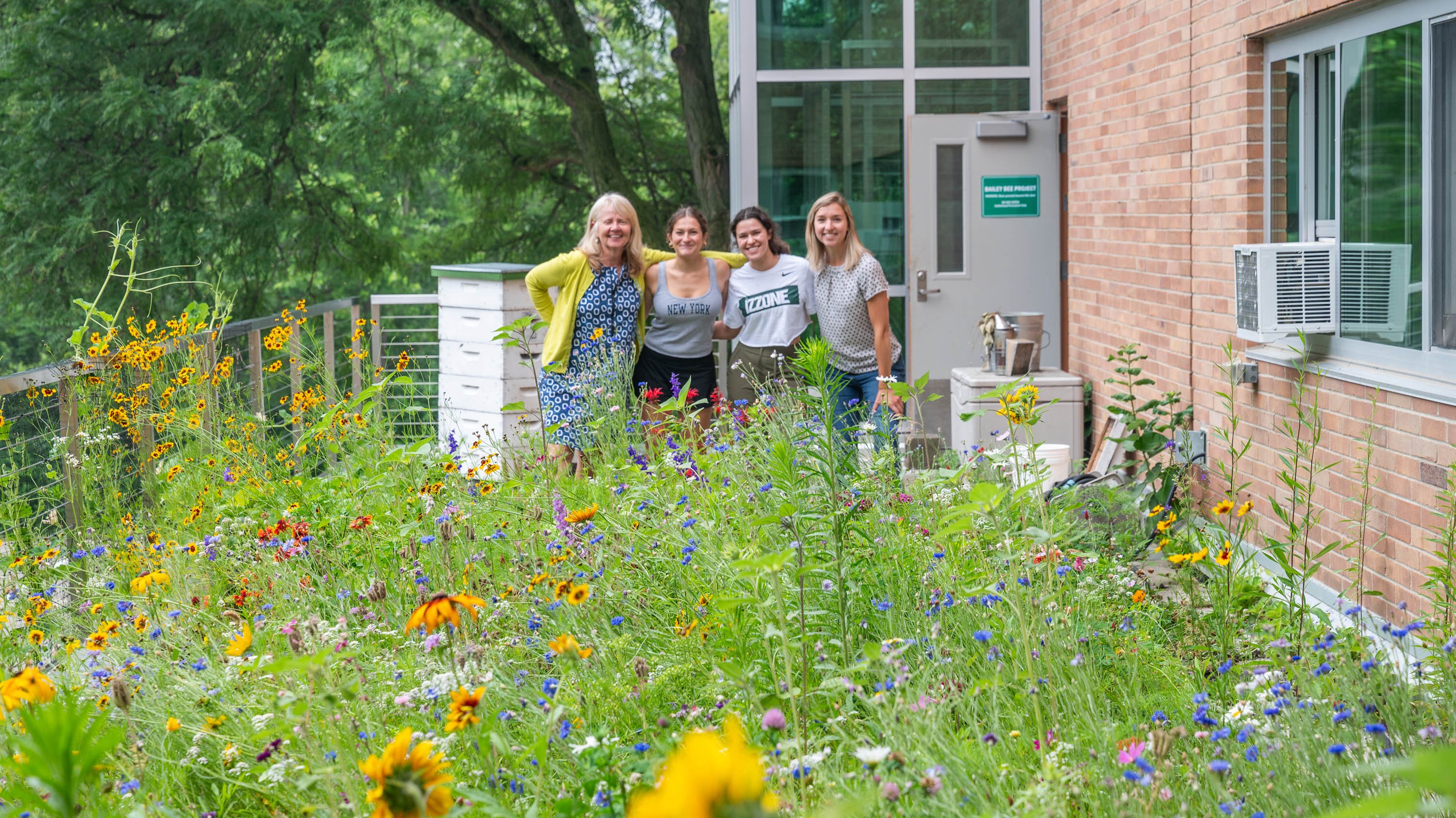 Laurie Thorp and RISE students on Bailey Hall Green Roof