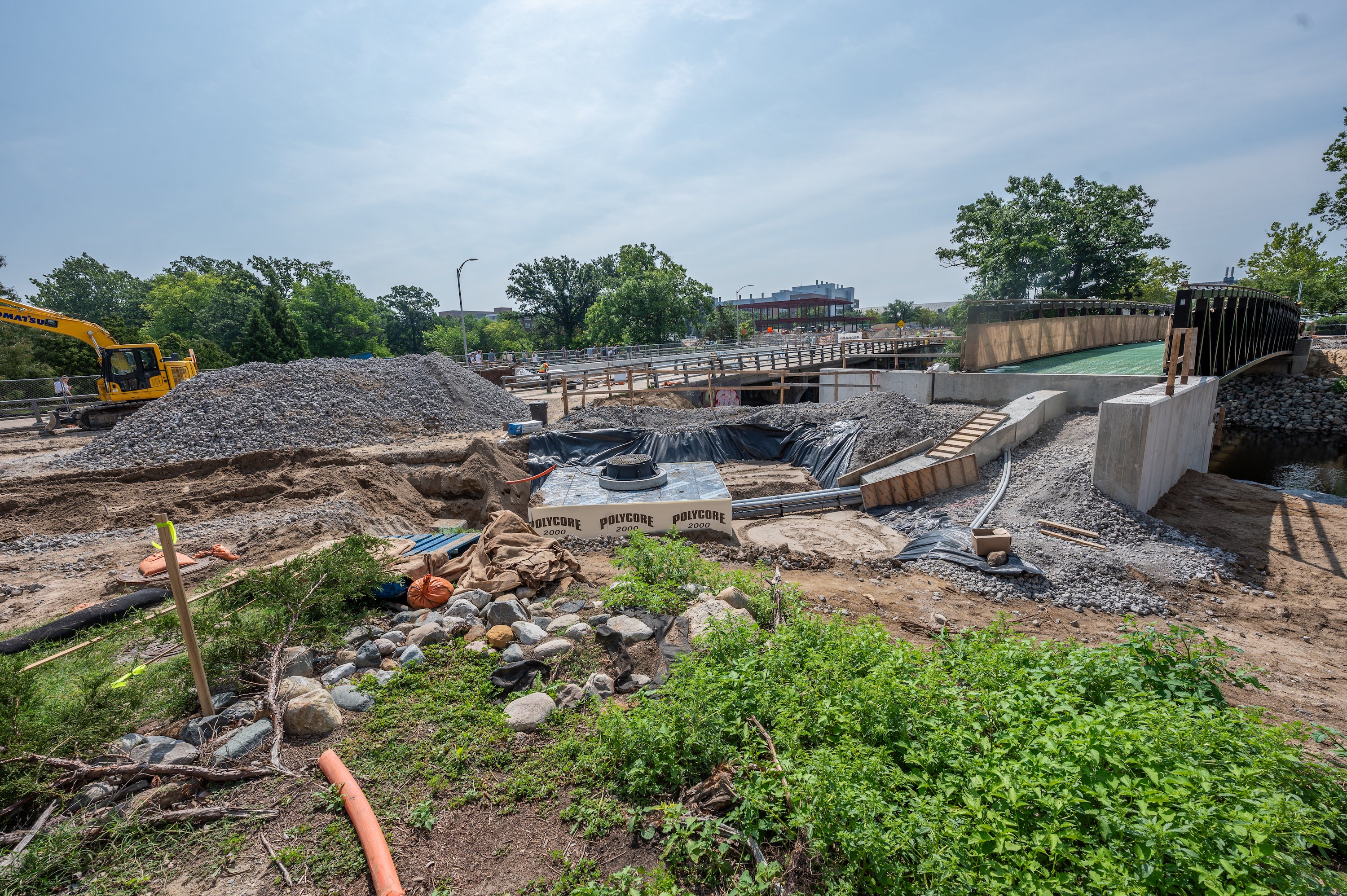There is a construction site at the Farm Lane bridge.