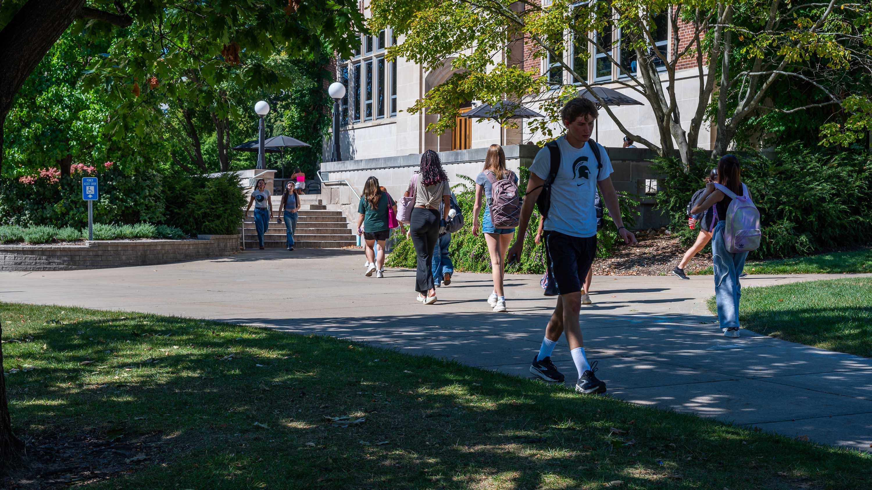 Students walking near MSU union