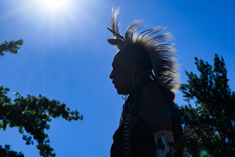 silhouette of powwow dancer