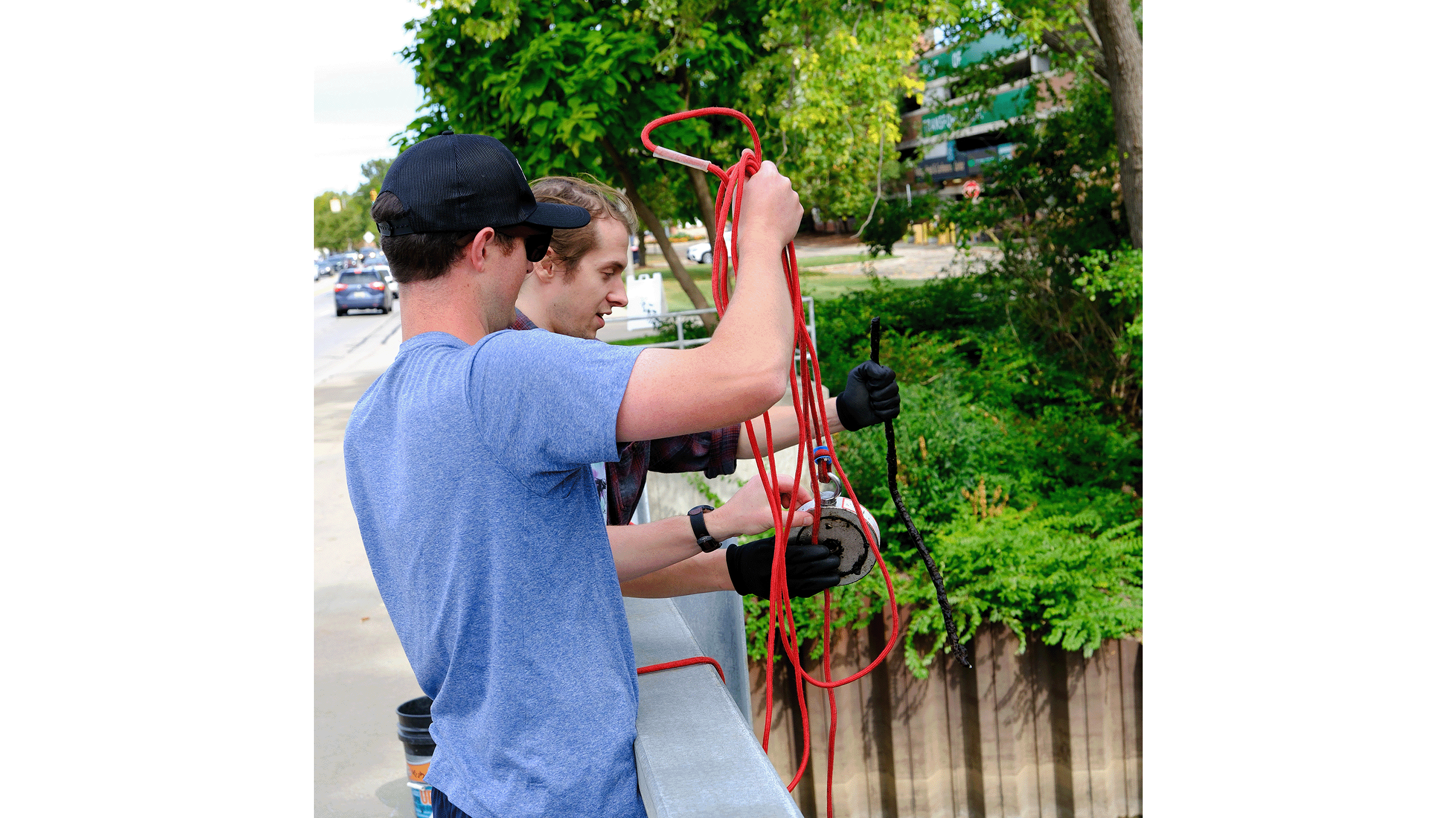 Two people magnet fishing