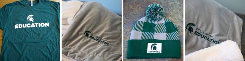 Photos of MSU clothing merchandise made by a student 