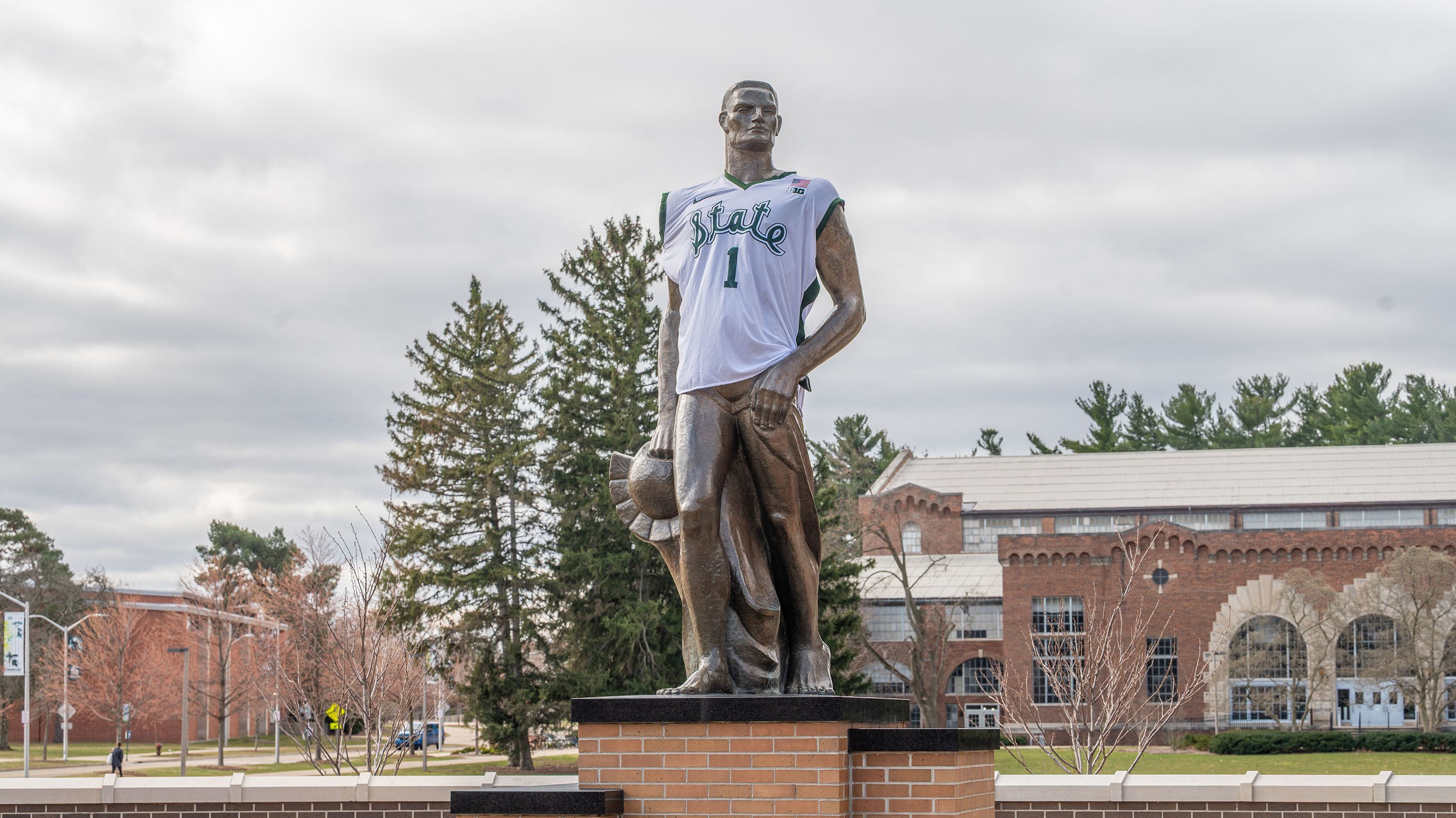 The Spartan wearing basketball jersey
