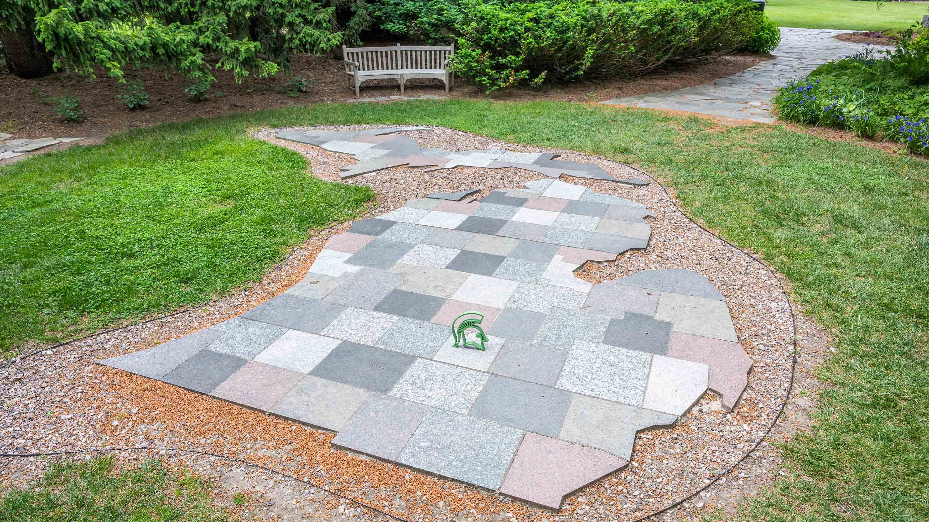 Patio shaped like the state of Michigan