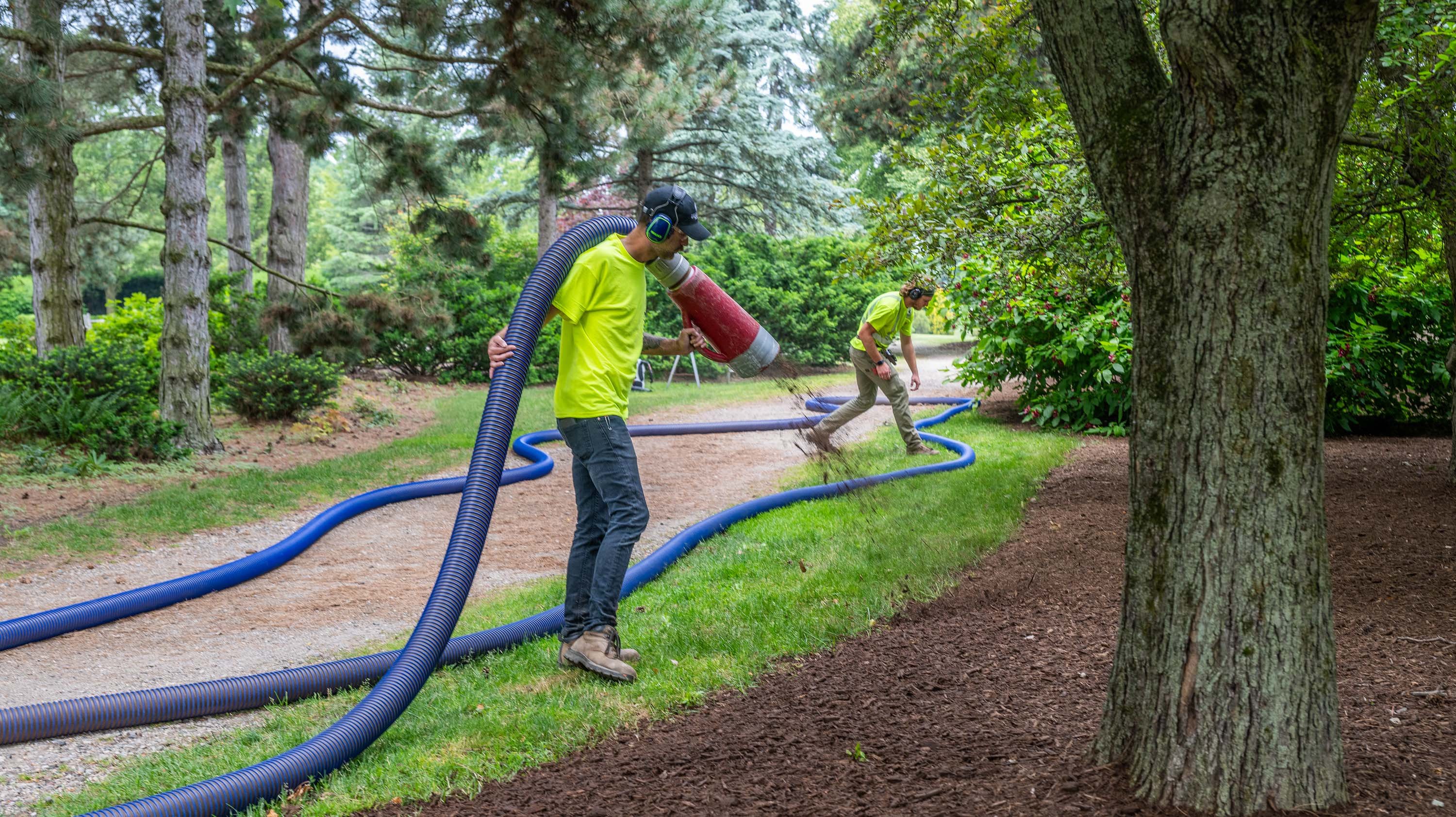 Landscape Services crew spreading mulch