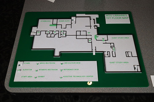A tactile map of the first floor of the Main Library building