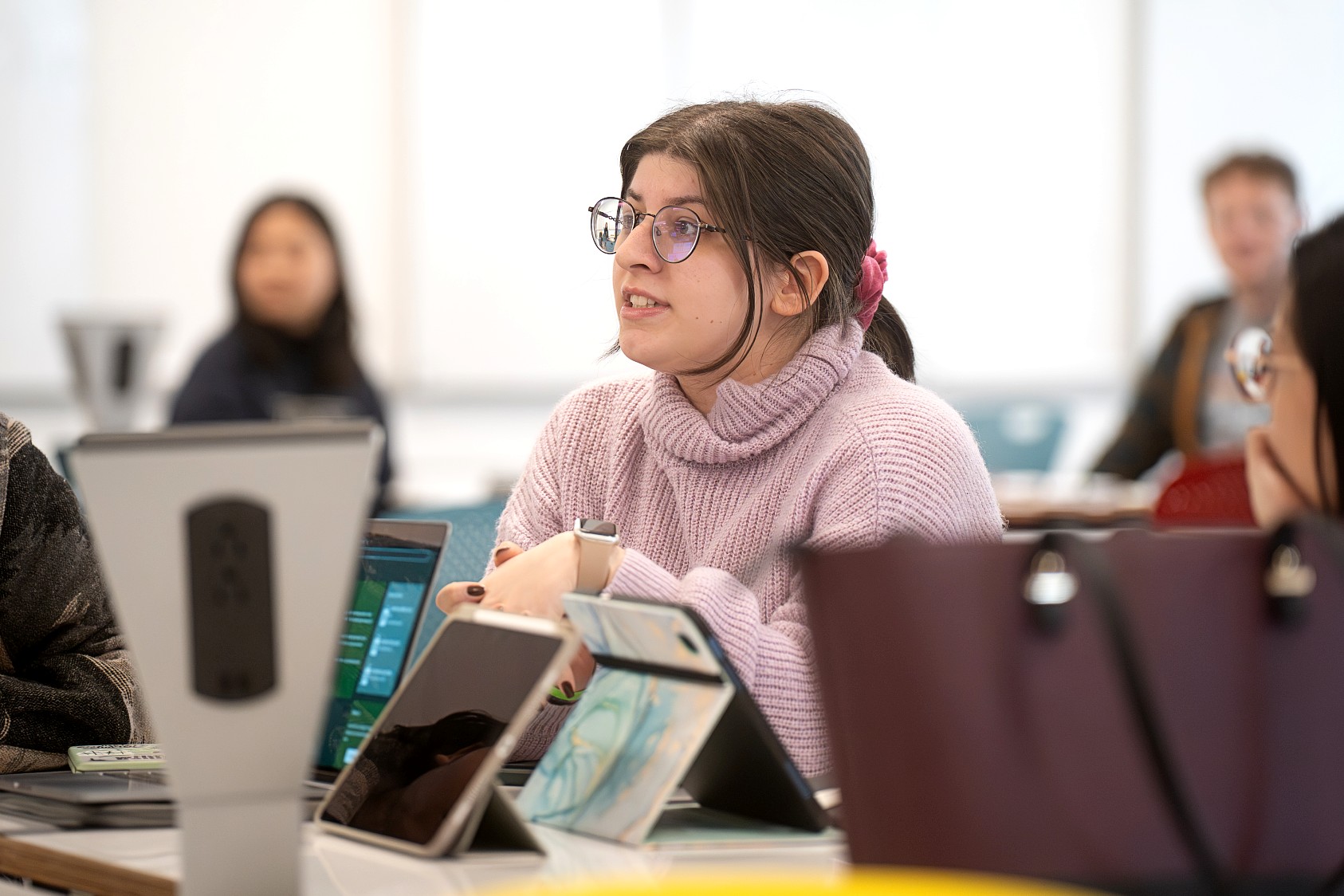 Students discussing potential project ideas during the team match-making session of the MSU Designathon. (Photo by Darrian Chen)