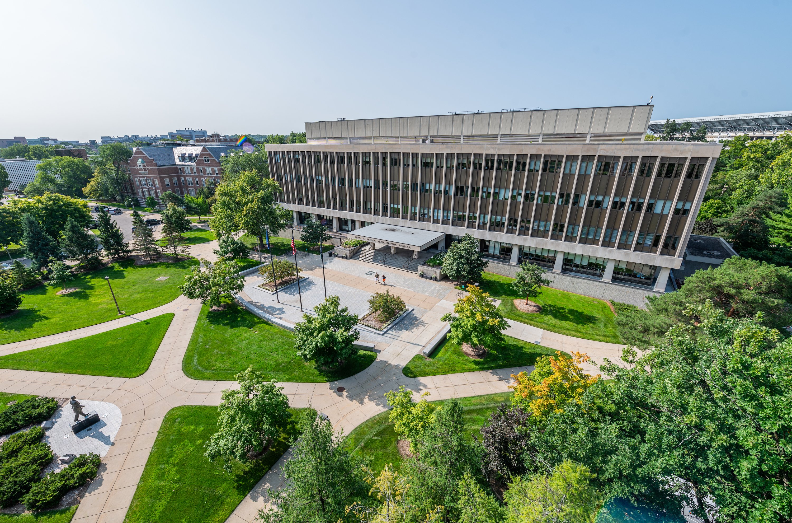 An overhead image of the Hannah Administration Building.