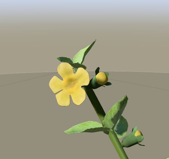 digital 3D model of green plant with yellow flowers