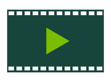A dark green film reel icon with a light green play triangle symbol
