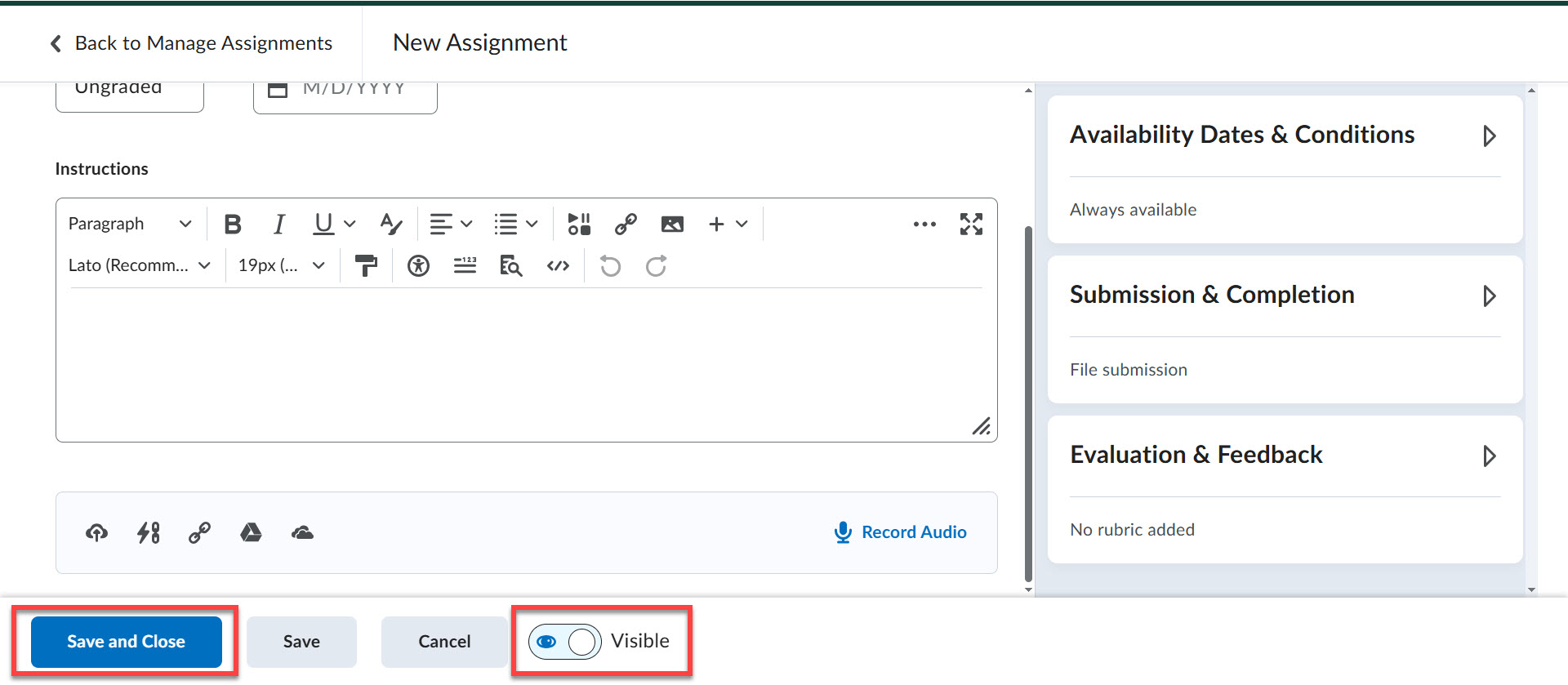 assignment visible