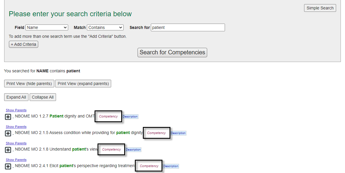 competency search results