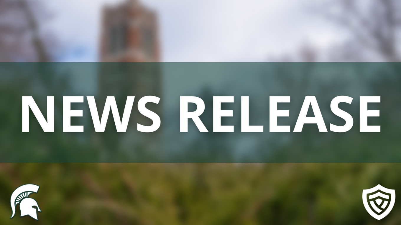 Graphic with blurred photo of Beaumont Tower and text that says News Release