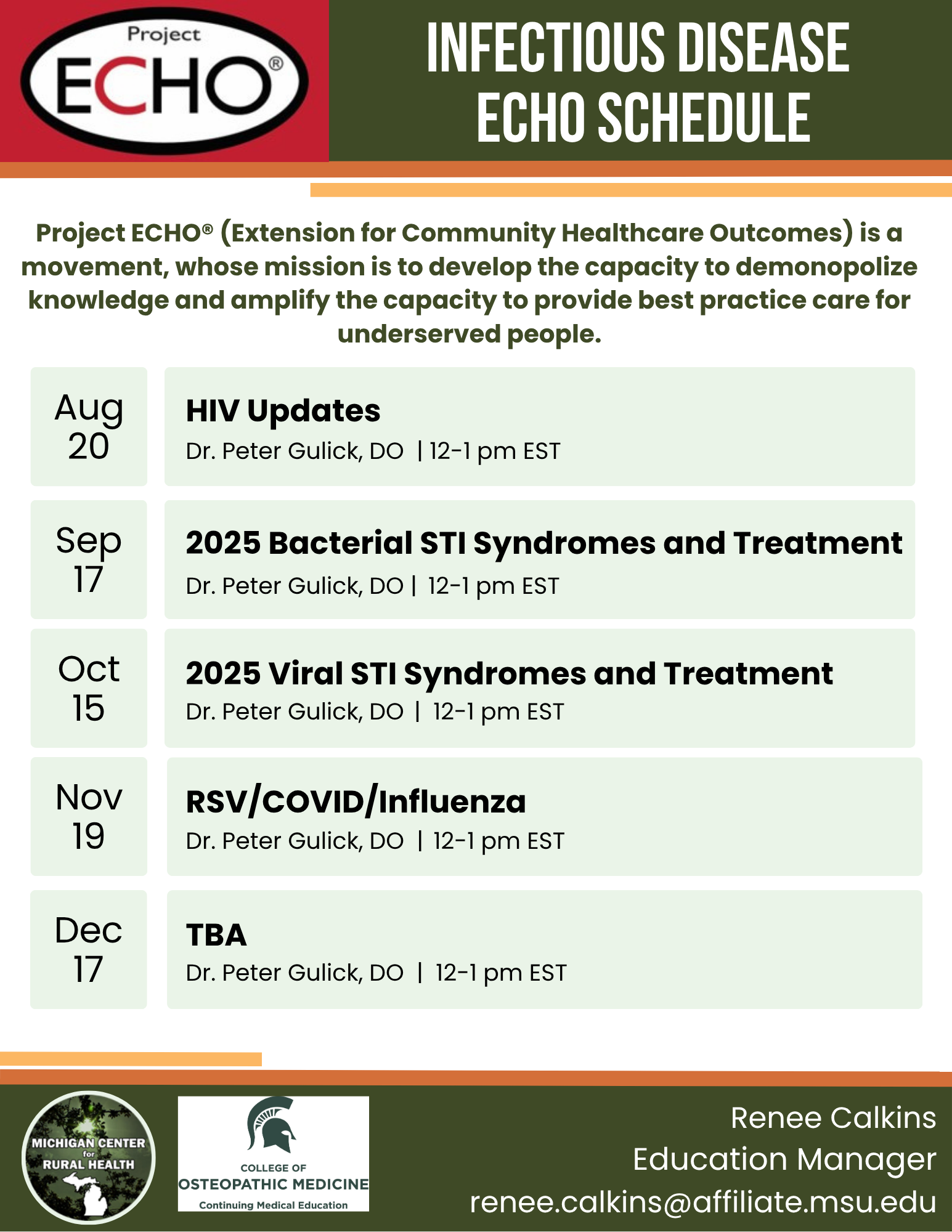 2025 Infectious Disease ECHO Schedule: August - December
