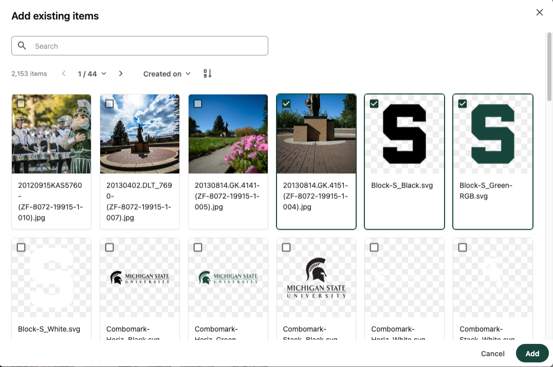 Screenshot of selected assets