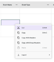 The options drop-down menu in table view