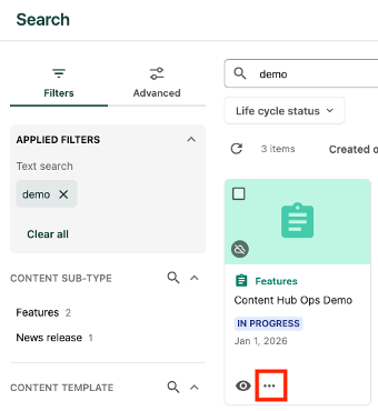 The elipses icon on the Search page on a content card