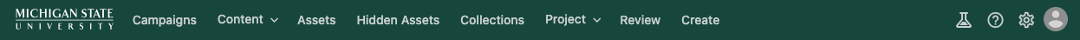 Screenshot of the Content Hub superuser navigation ribbon