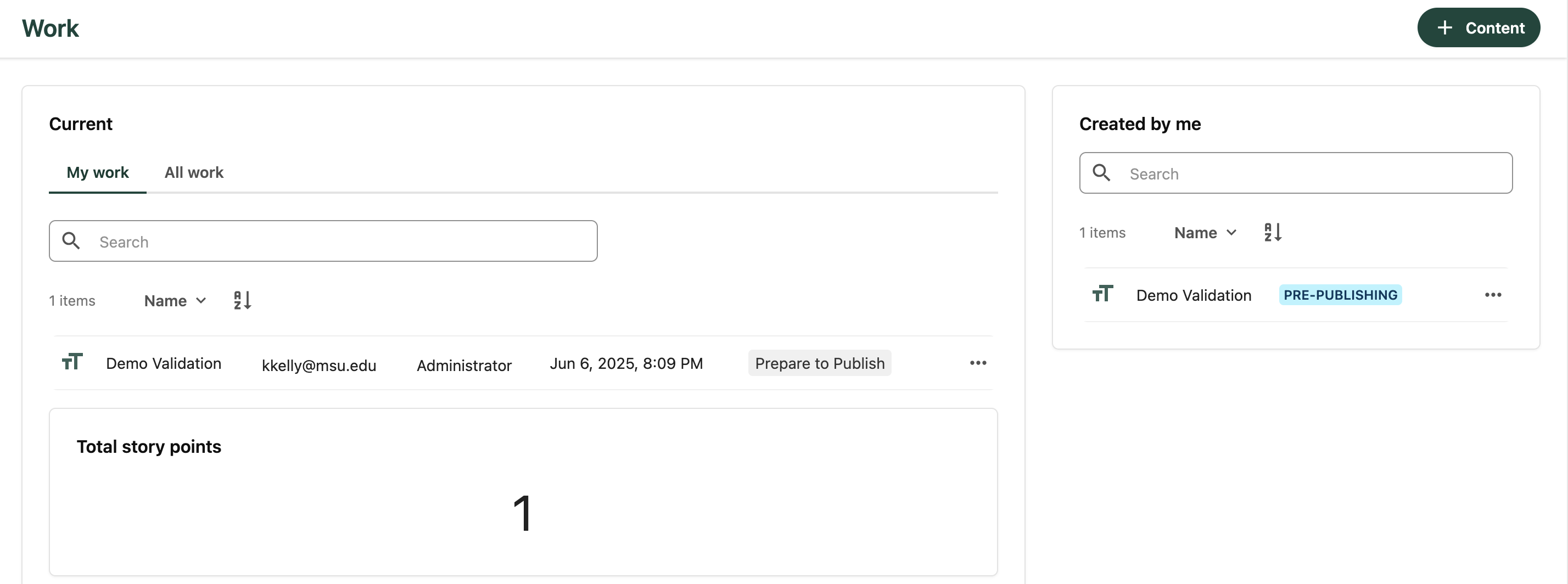 The Work tab shows Current 