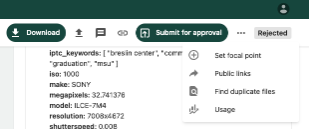 The Public links menu option appears in the drop-down menu on an Asset Details page.