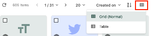There is a toggle to switch between a grid and table (list) view for search results.