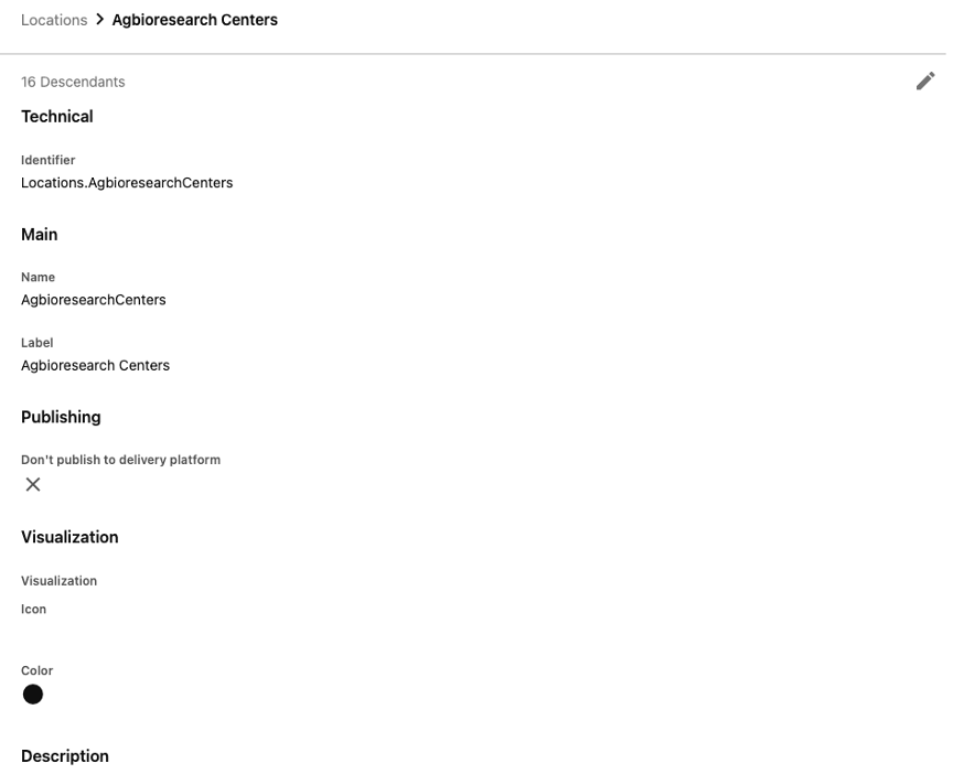 Taxonomy item details panel