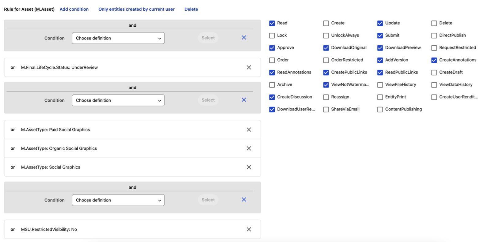 User group permission settings