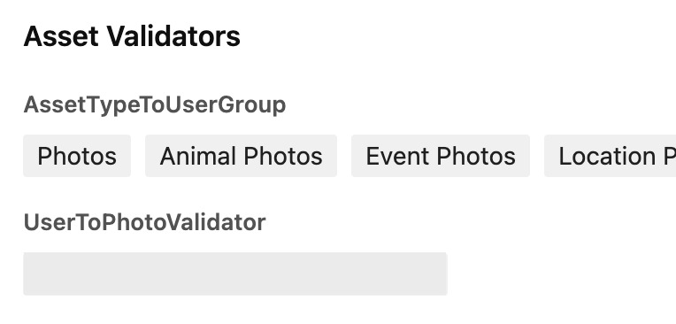 Asset Types and an Assigned User (obscured) assigned to a validator group