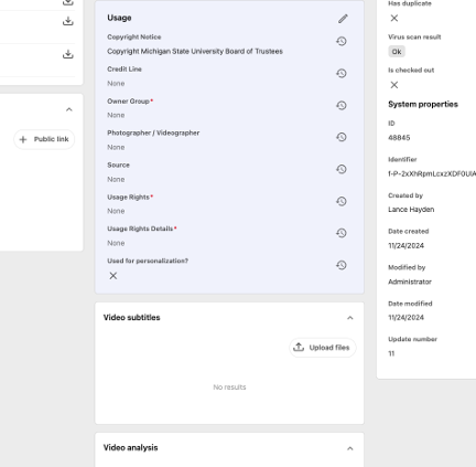 Screenshot of the video details page