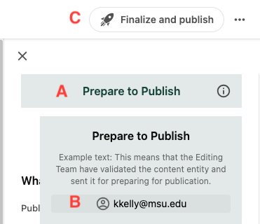 The corner of the content item details screen includes information on the stage and assignee.