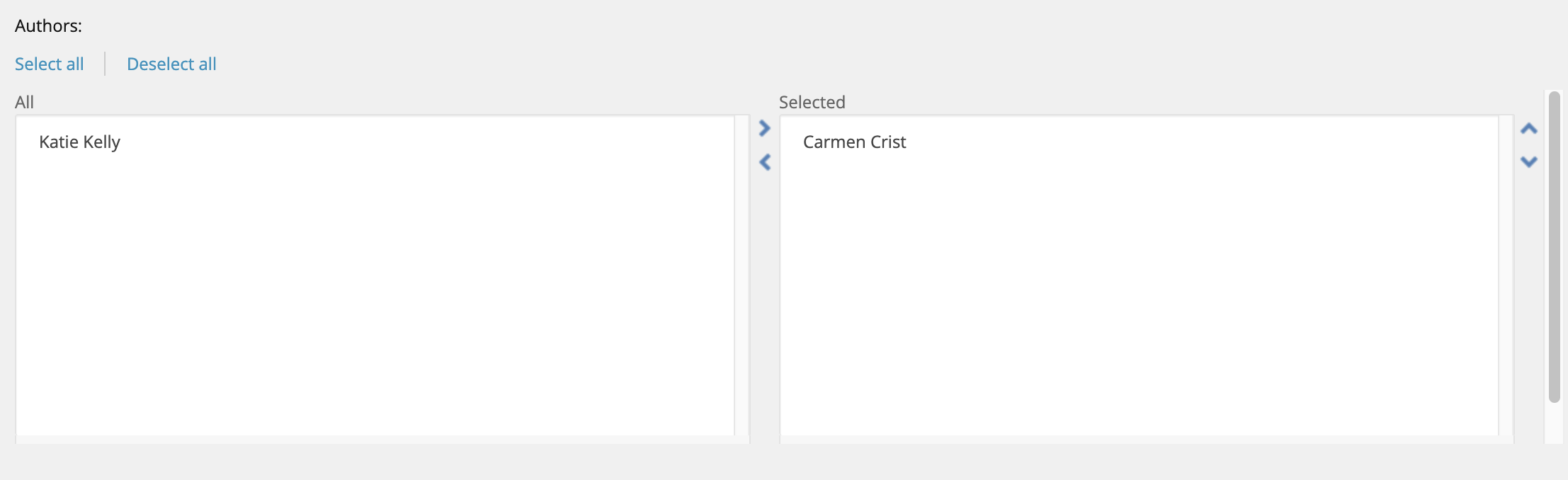 A screenshot of the Authors panel showing 