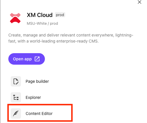 Content Editor is outlined on the MSU-White/prod tools panel