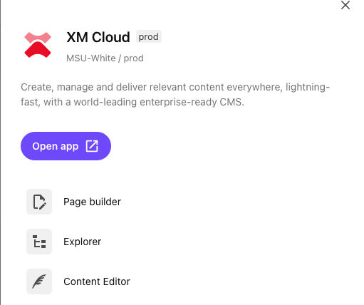 Tools within MSU-White/prod include Page Builder, Explorer and Content Editor