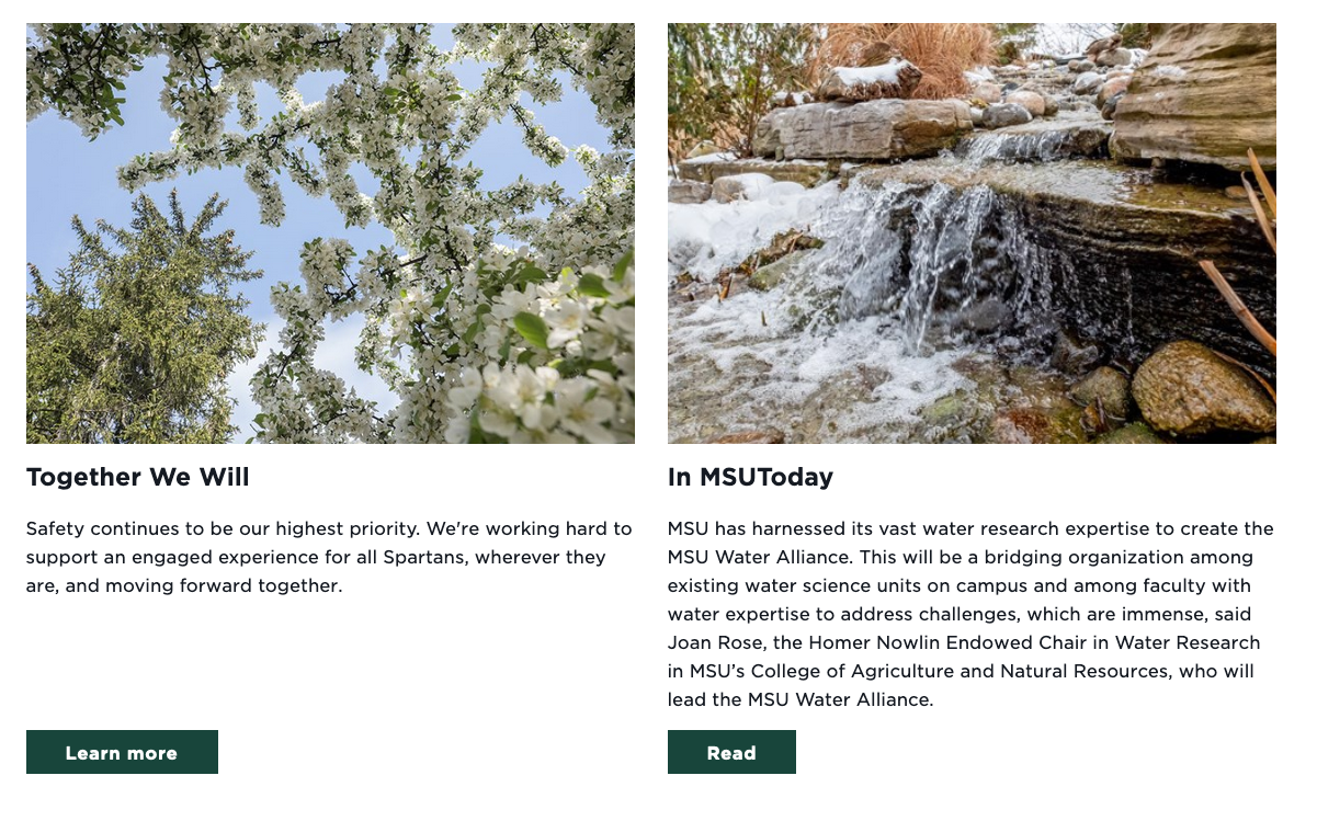 A screenshot of a two column mixed content component with images