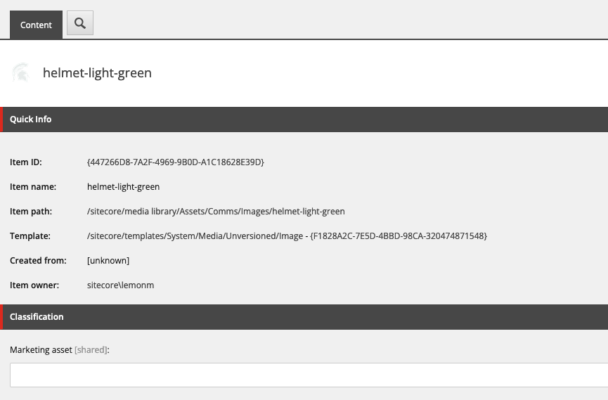 A screenshot of the media content tab when viewing an asset