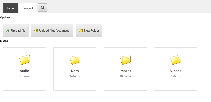 A screenshot of the media folder tab
