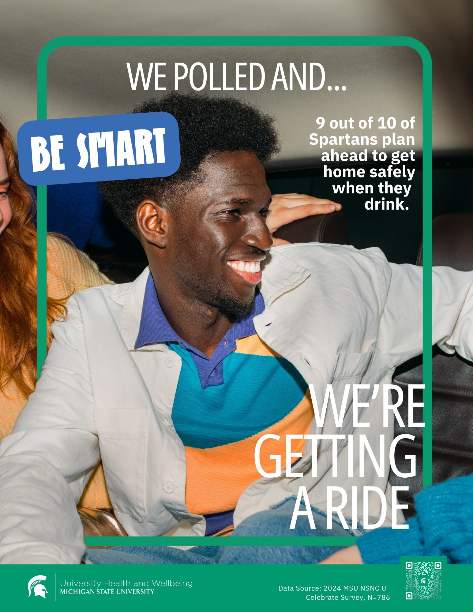 Image of two students with text We're Getting a Ride