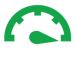 Half circle dark green dial with needle pointing to right.