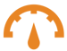 Half circle orange dial with needle pointing straight up.