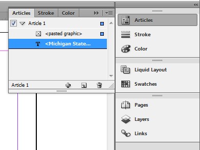 Articles menu. It has placed the two elements of the page, a Michigan State University wordmark and the text Michigan State University, into the reading order.