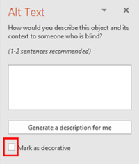 Alt Text side bar. Mark as decorative check box at bottom highlighted