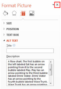X highlighted in Format Picture to close and save changes