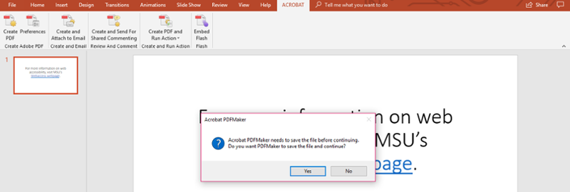 Acrobat PDF Maker window