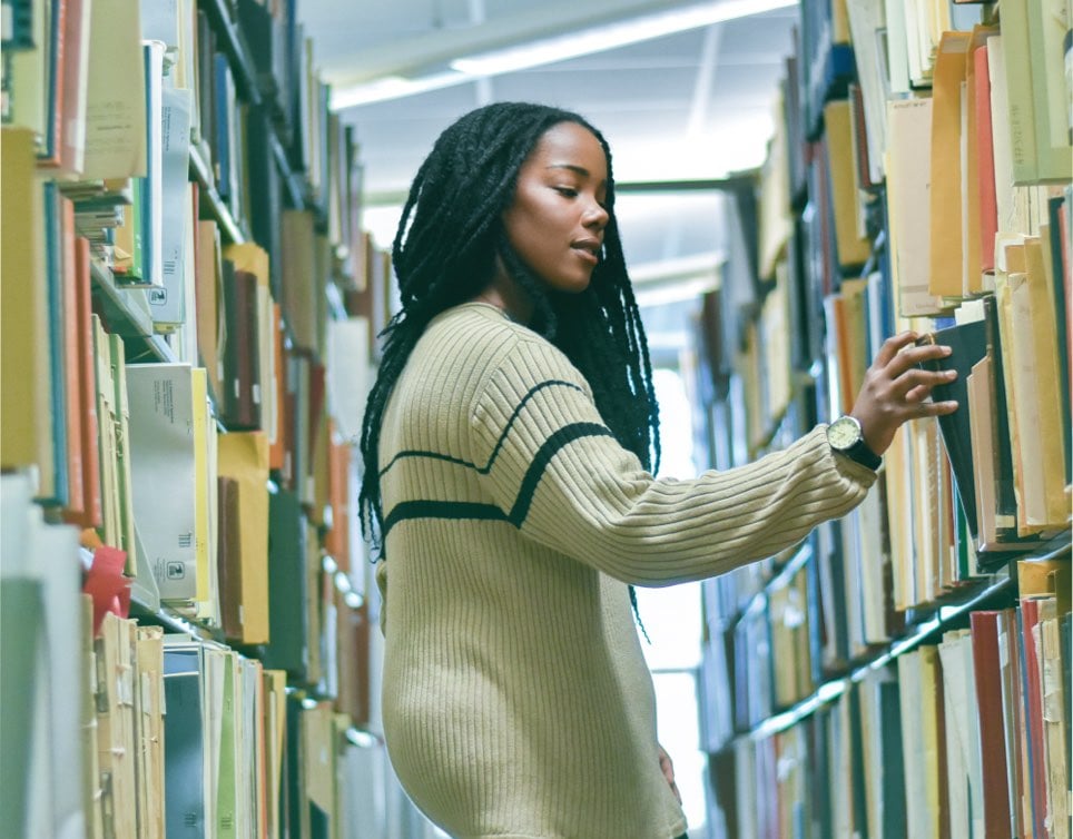 Student in library