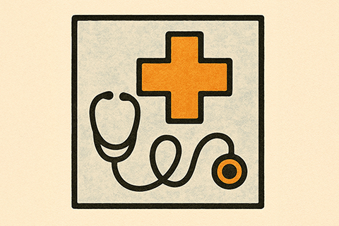 Icon representing health sciences, showing a stethoscope and a medical caduceus symbol.