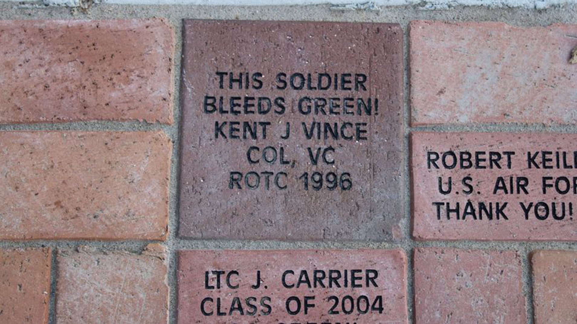 brick with a name inscribed in the Commemorative Plaza walkway 