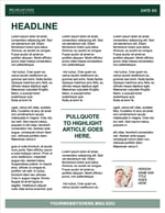 A thumbnail of a text newsletter with three columns. There is a dark green banner across the top with the Michigan State University in white in the left corner. There is a grey banner across the bottom.