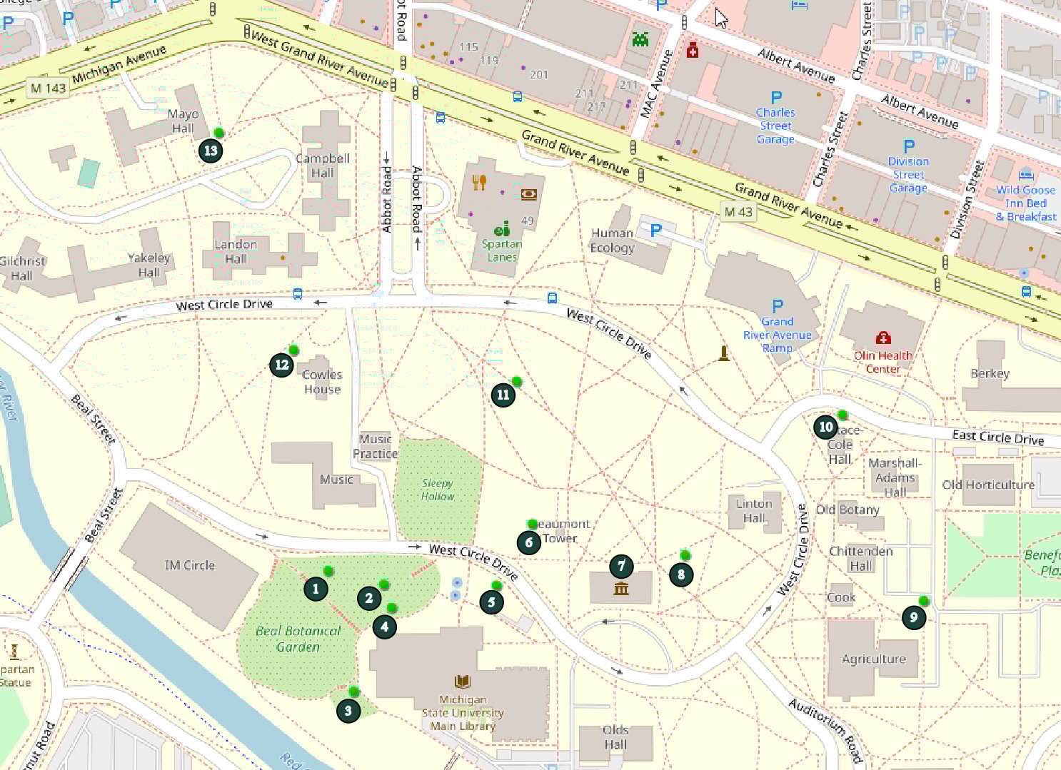 Self-Guided Tree Tour Map without title