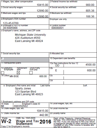 Example of a W2 form